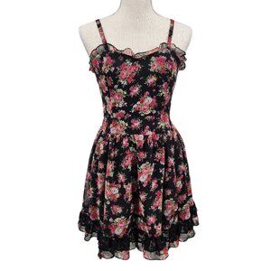 Tripp Nyc Daang Goodman Romantic Rose Garden Floral Dress Size S Lace Trim Goth